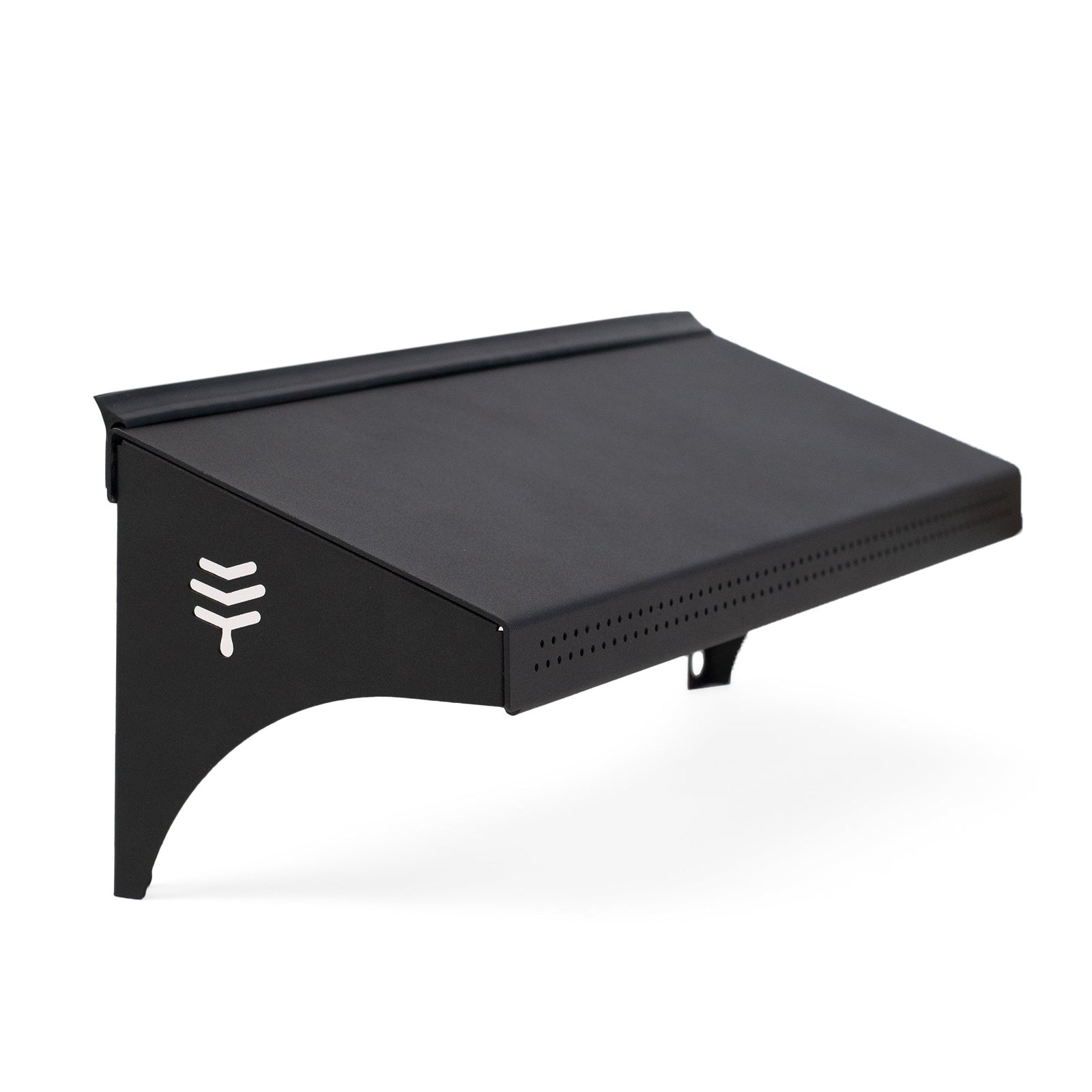 A black hive weather guard designed to protect the entrance of a bee hive from weather conditions.